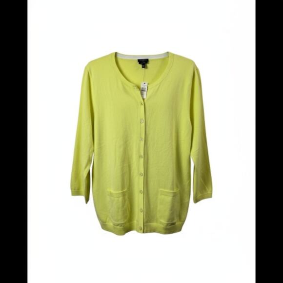 Talbots Petites Pima Cotton 3/4 Sleeve Button Front Cardigan Chartreusi Knit XLP - Picture 1 of 13